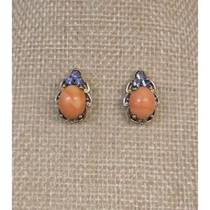 Stunning Michael Valitutti Sterling Silver, Coral, & Amethyst Statement Earrings